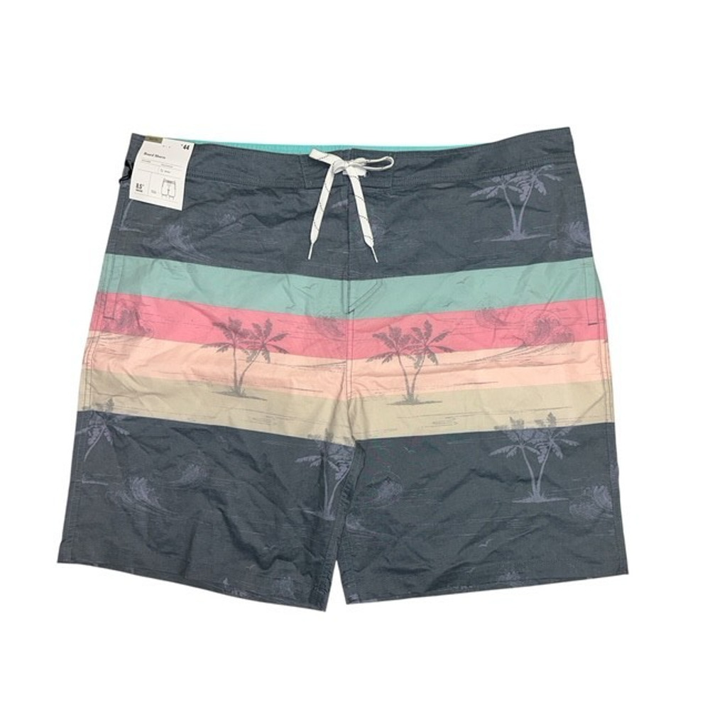 Goodfellow Co Mens 44 Board Shorts Gray Pink Blue Island Swim Trunks 8.5" Inseam